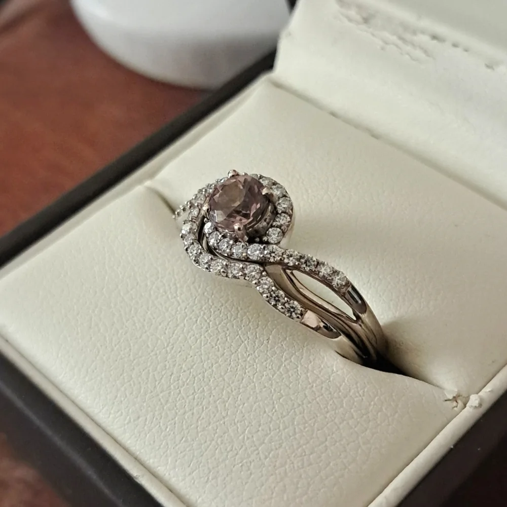 Rose Apatite & Moissanite Set of 2 Ring in 925 Sterling Silver